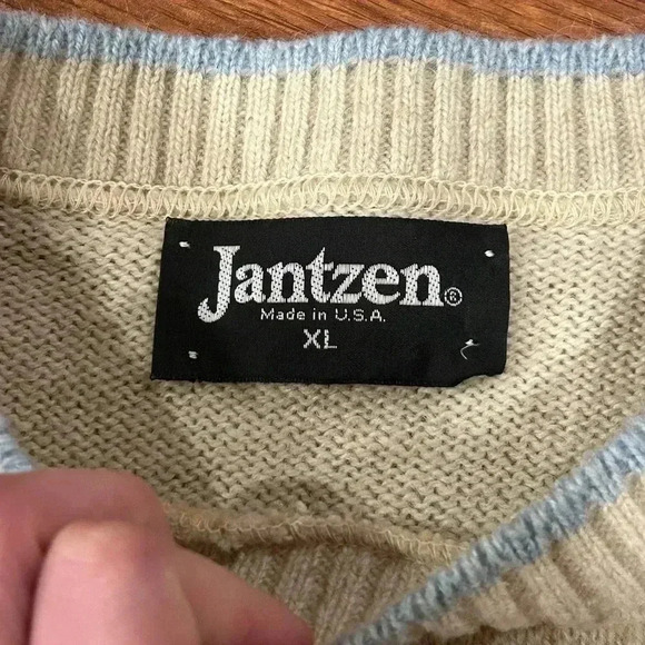 Vintage Jantzen Sweater XL 90s Geometric USA Made Roundneck Wool Blend - Picture 3 of 5